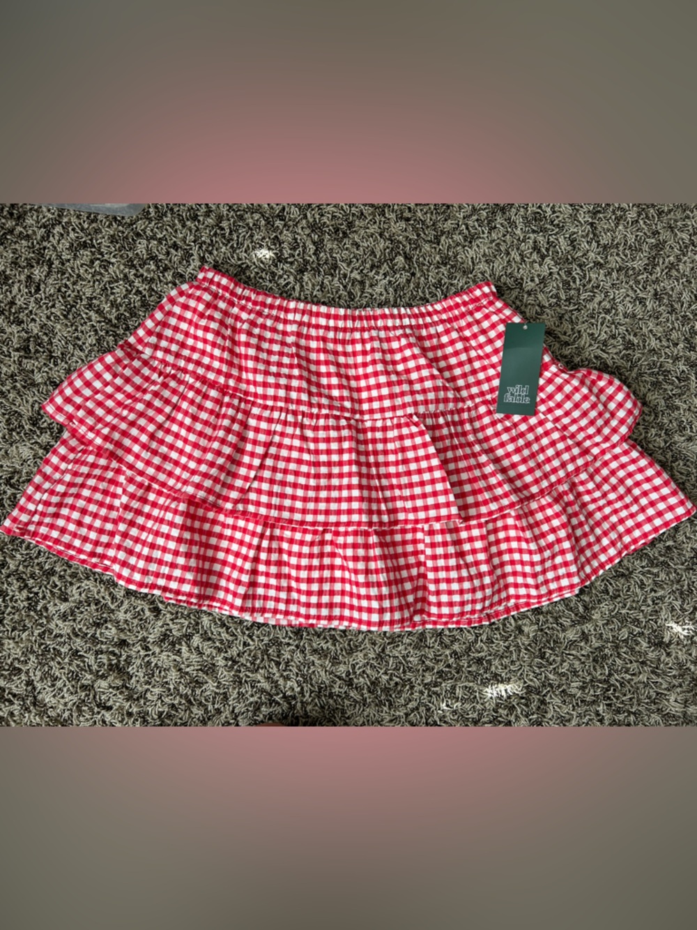 wild fable Red Gingham Tiered Skater Mini Skirt
